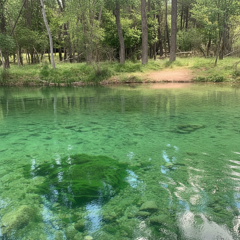 Manantial de agua transparente rodeado de bosque
