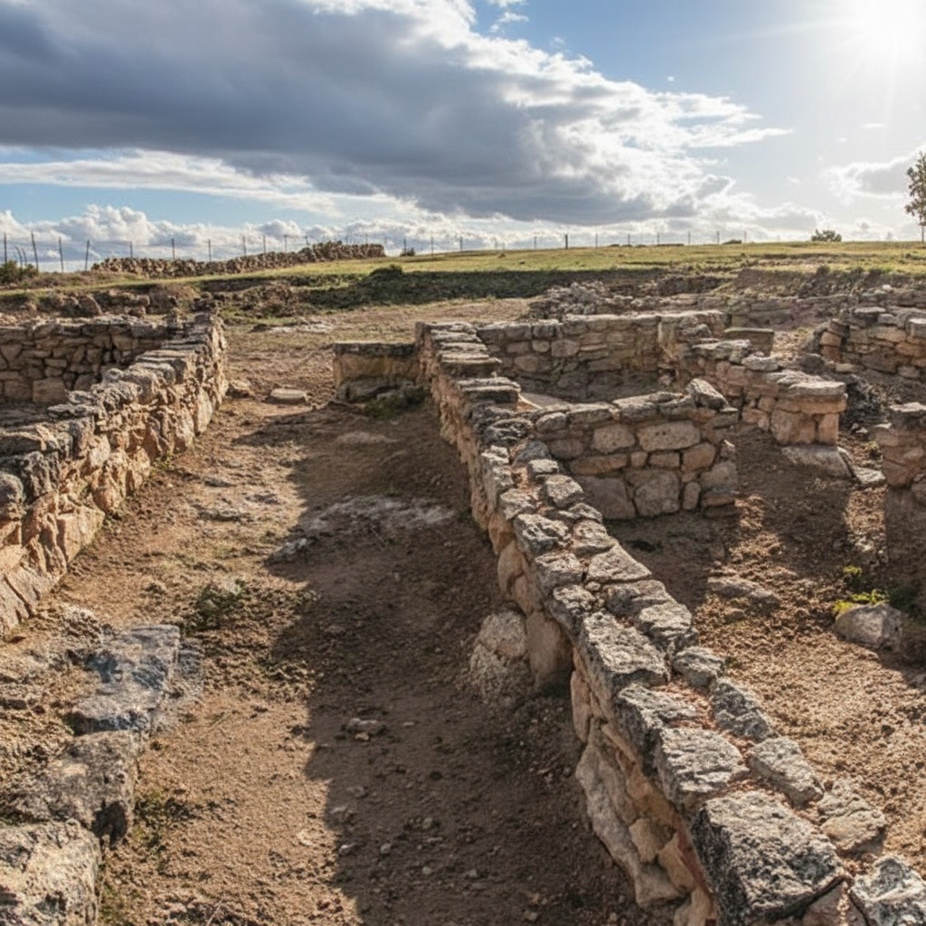 Antiguas estancias de piedra bajo cielo nublado