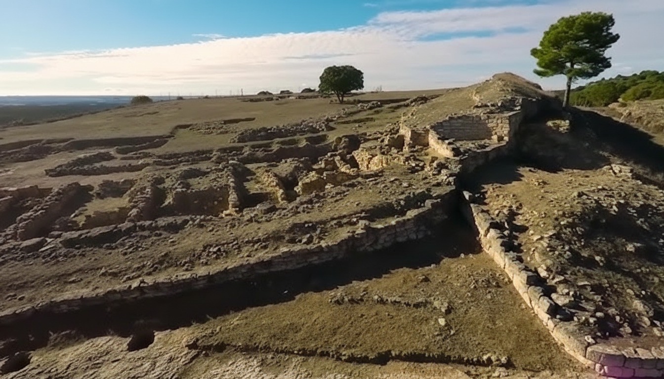 Ruinas de murallas en lo alto de una colina